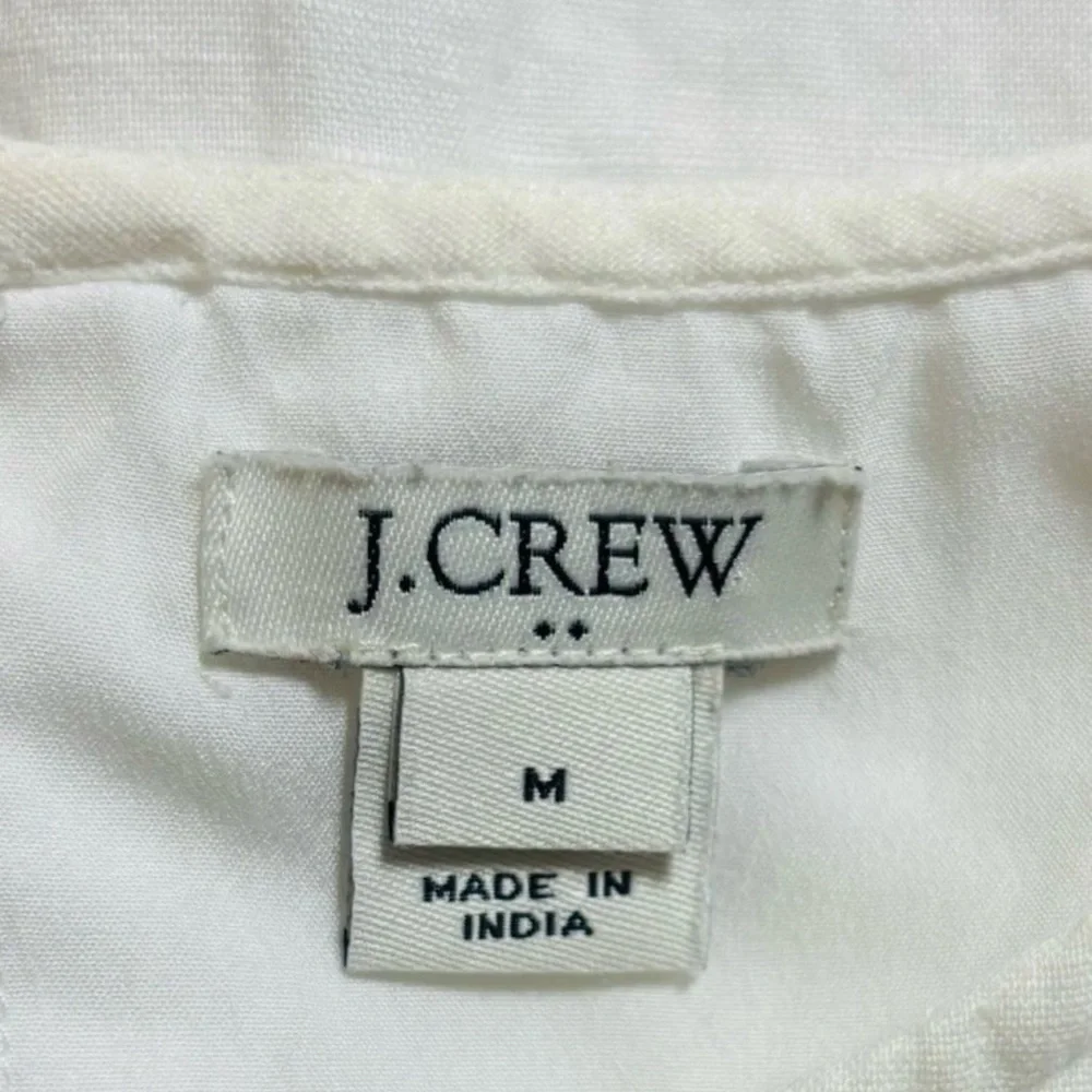 J. Crew Embroidered Dress Size M White Blue Linen Cotton Lined Beachy Boho - Picture 4 of 10